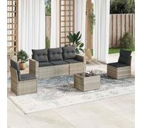 HANJIEFACAI 6-Piece Outdoor Patio Furniture Set with Light Gray Cushions, Modular Garden Sofa Set with Storage, Waterproof PE Rattan Sectional Seating for Terrace Garden Backyard
