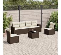 HANJIEFACAI 7-Piece Garden Sofa Set with Brown Cushions in Polyrattan, Outdoor Patio Furniture with Storage, Weather Resistant Rattan PE, Glass Table, Modular Design for Terrace, Backyard, Balcony