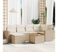 HANJIEFACAI 7-Piece Outdoor Garden Sofa Set with Beige Cushions, PE Rattan Patio Furniture for Terrace, Balcony, Backyard, Weather Resistant Modular Lounge Set with Coffee Table