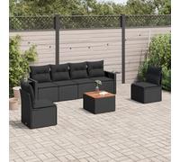 HANJIEFACAI 7-Piece Outdoor Garden Sofa Set with Cushions Black Polyrattan Furniture for Patio Terrace Backyard Relaxation Comfortable Weather Resistant Modular Design