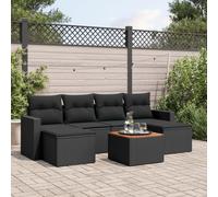 HANJIEFACAI 7-Piece Outdoor Garden Sofa Set with Cushions Black Polyrattan Furniture for Patio Terrace Backyard Lounge Seating Group Conversation Area