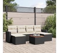 HANJIEFACAI 7-Piece Outdoor Garden Sofa Set with Cushions Black Polyrattan Furniture for Patio Terrace Backyard Lounge Seating Group with Coffee Table Weather Resistant