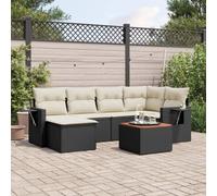 HANJIEFACAI 7-Piece Outdoor Garden Sofa Set with Cushions, Black Polyrattan Patio Furniture for Terrace, Weather Resistant Modular Sectional with Coffee Table and Ottoman
