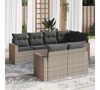HANJIEFACAI 7-Piece Outdoor Garden Sofa Set with Gray Cushions Poly Rattan Furniture Patio Conversation Set Waterproof Storage Seating for Terrace Backyard