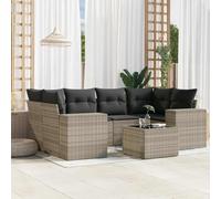 HANJIEFACAI 7 Piece Outdoor Patio Furniture Set with Cushions Light Gray PE Rattan Garden Sofa Set for Terrace Backyard Conversation Seating Group