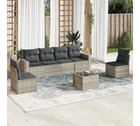 HANJIEFACAI 7 Piece Outdoor Patio Furniture Set with Cushions Light Gray Poly Rattan Garden Sofa Set Waterproof Storage Seating for Terrace Backyard