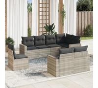 HANJIEFACAI 8-Piece Outdoor Garden Sofa Set with Light Gray Cushions, Waterproof Storage PE Rattan Furniture for Patio Terrace Backyard Lounge Seating