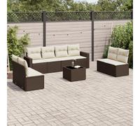 HANJIEFACAI 9 Piece Garden Sofa Set with Brown Cushions in Polyrattan, Outdoor Patio Furniture with Storage, Weather Resistant Rattan Lounge Set for Terrace, Backyard, Poolside
