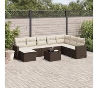 HANJIEFACAI 9 Piece Outdoor Garden Sofa Set with Brown Cushions in Polyrattan, Waterproof Storage Seating, Modular Patio Furniture for Terrace, Backyard, Poolside Relaxation and Entertainment