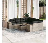 HANJIEFACAI 9-Piece Outdoor Garden Sofa Set with Light Gray Cushions, Modular Poly Rattan Furniture for Patio Terrace Backyard, Weather Resistant Lounge Seating Group with Glass Table