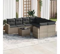 HANJIEFACAI 9 Piece Outdoor Patio Furniture Set with Gray Cushions, PE Rattan Garden Sofa Set with Storage, Weather Resistant Modular Sectional for Terrace, Backyard, Poolside