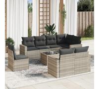 HANJIEFACAI 9 Pieces Outdoor Patio Furniture Set with Light Gray Cushions, Modular Garden Sofa with Storage, Waterproof PE Rattan Sectional Conversation Set for Terrace Backyard Poolside