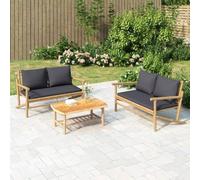 HANJIEFACAI Bamboo Garden Bench with Dark Gray Cushions Outdoor Patio Furniture Natural Material Comfortable Seating for Terrace Balcony Relaxation