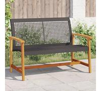 HANJIEFACAI Black Garden Bench 112 cm Outdoor Furniture with Poly Rattan Seat and Acacia Wood Frame Weather Resistant Patio Seating for Terrace Balcony Garden Relaxation