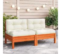 HANJIEFACAI Divano Angolare Giardino in Legno Massello di Pino con Cuscini, Set 2 Posti Marrone Cera per Terrazza Giardino Patio, Comodo Modulare Design a Doghe