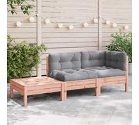 HANJIEFACAI Douglas Fir Solid Wood Garden Sofa Set with Cushions and Ottoman, 2-Seater Patio Furniture for Outdoor Terrace, Weather Resistant Modular Design with Slatted Seat and Comfortable Backrest
