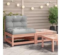 HANJIEFACAI Douglas Fir Wood Outdoor Garden Sofa Set with Cushions and Ottoman, Armless Patio Lounge Furniture for Terrace Balcony, Weather Resistant Modular Design, Comfortable Seating Experience