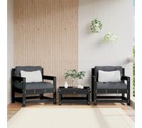 HANJIEFACAI Garden Chairs 2 Pcs Black Solid Pine Wood Outdoor Patio Furniture Set with Backrest and Armrests for Terrace Balcony Comfortable Seating 110kg Capacity