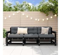 HANJIEFACAI Garden Lounge Set 3 Piece Black Solid Pine Wood Outdoor Patio Furniture with Armrests and Backrests for Terrace Garden Relaxation
