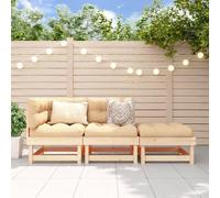 HANJIEFACAI Garden Lounge Set 3 Piece Solid Pine Wood Outdoor Furniture Sofa Patio Terrace Seating Group with Footstool Rustic Design 110kg Capacity