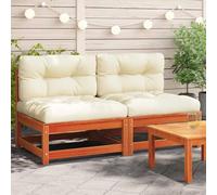HANJIEFACAI Garden Sofa Set 2 Seater Pine Wood Armless Bench with Cushions Outdoor Patio Furniture Brown Wax Finish Weather Resistant Modular Design