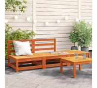 HANJIEFACAI Garden Sofa Set 2 Seater with Footrest, Solid Pine Wood Outdoor Patio Furniture, Modular Design for Terrace, Brown Wax Finish, Weather Resistant
