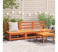 HANJIEFACAI Garden Sofa Set 3 Seater Wooden Outdoor Bench Patio Furniture Pine Wood Armless Modular Design Weather Resistant Brown Wax Finish 70x70x67cm