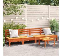 HANJIEFACAI Garden Sofa Set 4 Seater Pine Wood Outdoor Patio Furniture with Slatted Design, Brown Waxed Armless Benches for Terrace and Backyard Relaxation