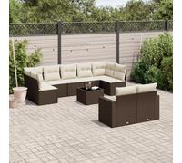 HANJIEFACAI Outdoor Garden Furniture Set 10 Pieces Brown Polyrattan Sofa with Cushions Weather Resistant Modular Design for Patio Terrace Backyard Relaxation