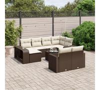HANJIEFACAI Outdoor Garden Furniture Set 11 Pieces Brown Polyrattan Sofa with Cushions, Weather Resistant Patio Conversation Set with Storage, Glass Table for Terrace Backyard