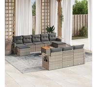HANJIEFACAI Outdoor Garden Furniture Set 11 Pieces Grey PE Rattan Sofa with Cushions, Modular Patio Seating Group with Coffee Table for Terrace Backyard Lounge Relaxation