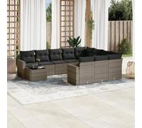 HANJIEFACAI Outdoor Garden Furniture Set 11 Pieces with Cushions Gray PE Rattan Patio Sofa Set Waterproof Storage Seating Modular Design Glass Table for Terrace Backyard