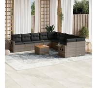 HANJIEFACAI Outdoor Garden Furniture Set 11 Pieces with Cushions, Poly Rattan Sofa Set Grey, Modular Patio Sectional Seating with Coffee Table for Terrace, Garden, Backyard