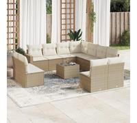 HANJIEFACAI Outdoor Garden Furniture Set 12 Pieces PE Rattan Sofa Set with Beige Cushions Weather Resistant Modular Patio Seating for Terrace Backyard Lounge