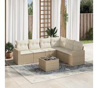 HANJIEFACAI Outdoor Garden Furniture Set 7 Piece with Beige Cushions PE Rattan Sofa Seating Group Waterproof Storage Patio Terrace Lounge Conversation Set