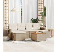 HANJIEFACAI Outdoor Garden Furniture Set 7 Pieces with Beige Cushions in Polyrattan Weather Resistant Rattan PE Material for Patio Terrace Backyard Relaxation Comfortable Seating