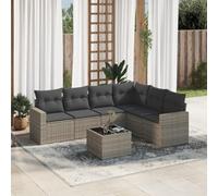 HANJIEFACAI Outdoor Garden Furniture Set 7 Pieces with Gray Cushions PE Rattan Sofa Set for Patio Terrace Waterproof Storage Modular Design Glass Table