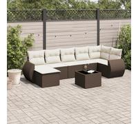 HANJIEFACAI Outdoor Garden Furniture Set 8 Pieces Brown PE Rattan Sofa with Cushions for Patio Terrace Backyard Lounge Seating Group Comfortable Durable Weather Resistant