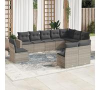 HANJIEFACAI Outdoor Garden Rattan Sofa Set 10 Pieces with Light Gray Cushions Waterproof Storage Patio Furniture for Terrace Backyard Lounge Seating