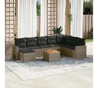 HANJIEFACAI Outdoor Garden Rattan Sofa Set 9 Pieces with Gray Cushions, Weather Resistant PE Wicker Patio Furniture for Terrace Backyard Lounge Conversation Seating Group