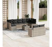 HANJIEFACAI Outdoor Garden Sofa Set 10 Pieces with Light Gray Cushions PE Rattan Furniture for Patio Terrace Waterproof Storage Seating Modular Design Glass Table