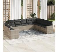 HANJIEFACAI Outdoor Garden Sofa Set 10 Pieces with Light Gray Cushions Poly Rattan Furniture for Patio Terrace Backyard Waterproof Storage Modular Seating Group