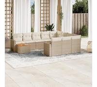 HANJIEFACAI Outdoor Garden Sofa Set 11 Pieces Beige Poly Rattan Furniture with Cushions for Patio Terrace Backyard Lounge Seating Group Comfortable Weather Resistant