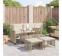 HANJIEFACAI Outdoor Garden Sofa Set 4 Pieces with Beige Cushions Poly Rattan Glass Table Adjustable Height Patio Furniture for Terrace Backyard Relaxation
