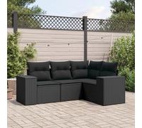 HANJIEFACAI Outdoor Garden Sofa Set 4 Pieces with Black Cushions PE Rattan Furniture for Patio Terrace Waterproof Modular Seating Group Comfortable Lounge