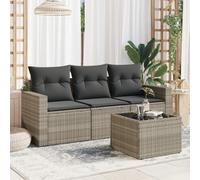 HANJIEFACAI Outdoor Garden Sofa Set 4 Pieces with Light Gray Cushions, PE Rattan Patio Furniture for Terrace, Waterproof Storage Seats, Tempered Glass Table, Modular Design for Backyard and Balcony