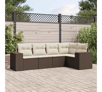 HANJIEFACAI Outdoor Garden Sofa Set 5 Pieces Brown PE Rattan Furniture with Cushions for Patio Terrace Waterproof Weather Resistant Modular Seating Group Comfortable Lounge