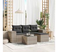 HANJIEFACAI Outdoor Garden Sofa Set 5 Pieces with Cushions Light Gray PE Rattan Furniture for Patio Terrace Backyard Seating Group with Glass Table Weather Resistant