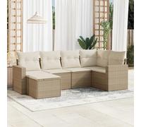 HANJIEFACAI Outdoor Garden Sofa Set 6 Pieces with Beige Cushions in Polyrattan, Weather Resistant Patio Furniture for Terrace Backyard with Storage Space and Comfortable Seating