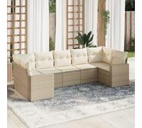HANJIEFACAI Outdoor Garden Sofa Set 7 Pieces with Beige Cushions in Polyrattan, Waterproof Storage Seating, Modular Furniture for Patio Terrace Backyard, Comfortable Weather Resistant Lounge Set